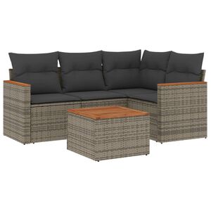 vidaXL 5-delige Loungeset met kussens poly rattan grijs