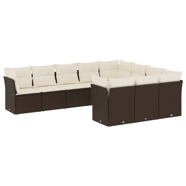 vidaXL 10-delige Loungeset met kussens poly rattan bruin