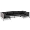 vidaXL 6-delige Loungeset met kussens poly rattan donkergrijs