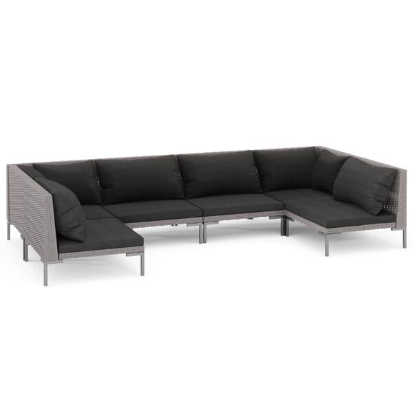 vidaXL 6-delige Loungeset met kussens poly rattan donkergrijs