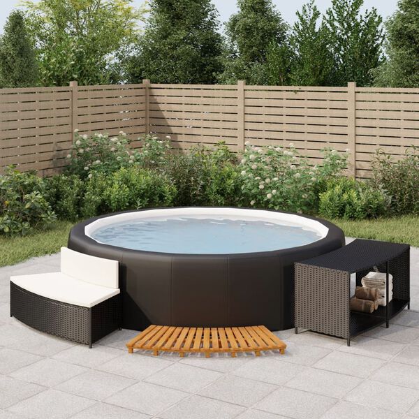 vidaXL Hottub-ombouw poly rattan en massief acaciahout zwart