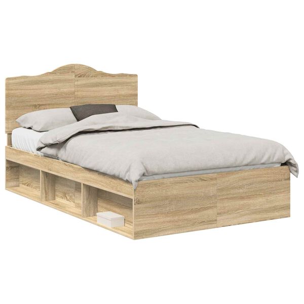 vidaXL Bedframe met hoofdeinde Sonoma 120 x 190 cm Massief grenenhout