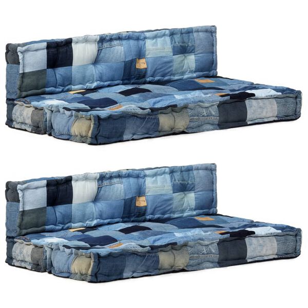 vidaXL 2-delige Bankkussenset pallet denim patchwork blauw