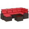 vidaXL Bankstel met kussen met opslag 7 pcs Bruin en Rood poly rattan