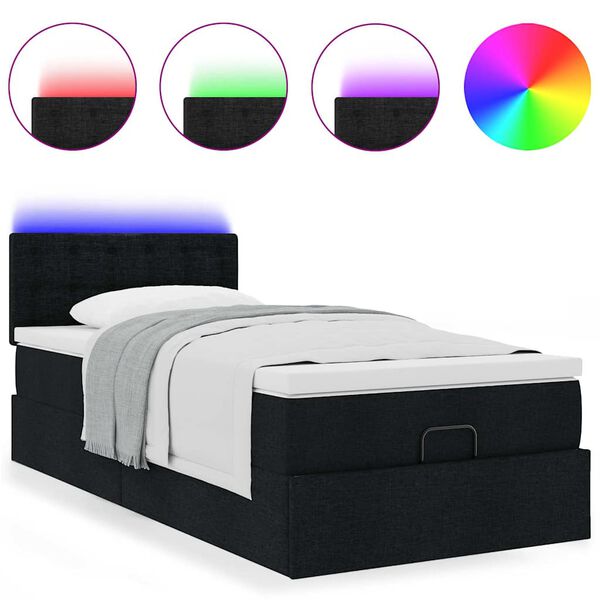 vidaXL Bed poef met matras en LED's 80x200 cm stof zwart