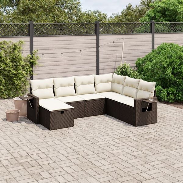 vidaXL 7-delige Loungeset met kussens poly rattan bruin