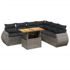 vidaXL 7-delige Loungeset met kussens poly rattan grijs