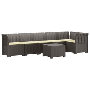 vidaXL 6-Zits Tuin Sofa met Kussens Rattan Look PP Lichtgrijs
