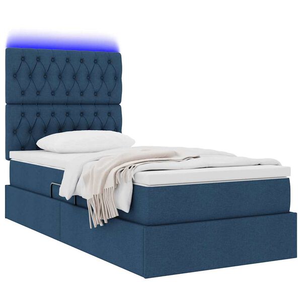 vidaXL Opbergbed met LED met matras Blauw 90 x 200 cm Polyester
