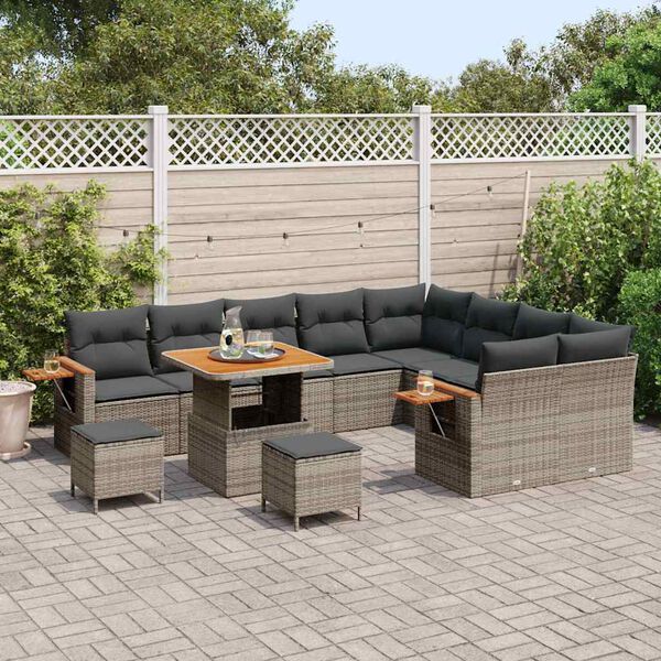 vidaXL Tuinbankenset met kussen 13 pcs Grijs poly rattan