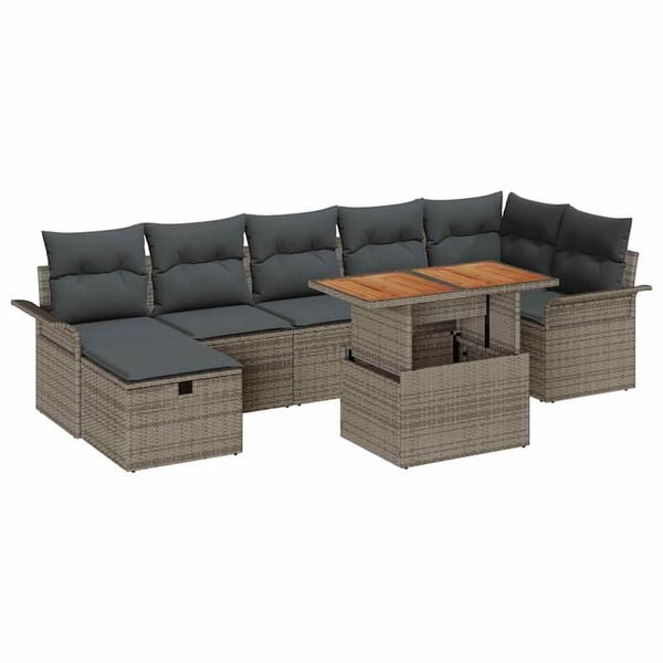 vidaXL Tuinbankenset met kussen met opslag 8 pcs Grijs poly rattan