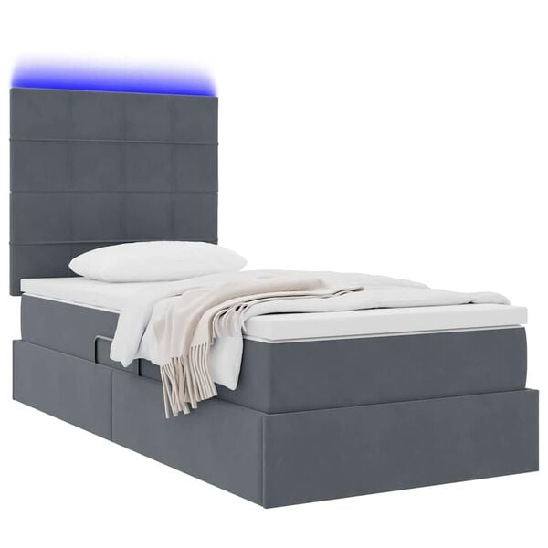 vidaXL Opbergbed met LED met matras Donkergrijs 90 x 200 cm Fluweel