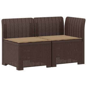 vidaXL Tweedelige Tuinbank met Kussens Rattan Look 2-zits PP Bruin