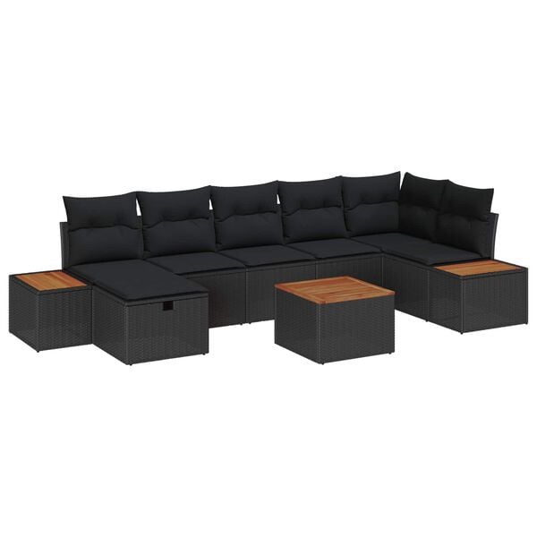 vidaXL Tuin Sofa Set met kussen 8 pcs Zwart Poly riet