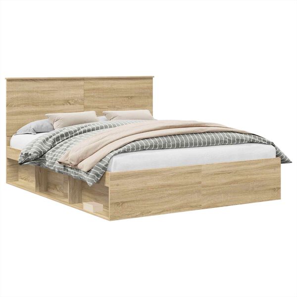 vidaXL Bedframe met hoofdeinde Sonoma 160 x 200 cm Massief grenenhout