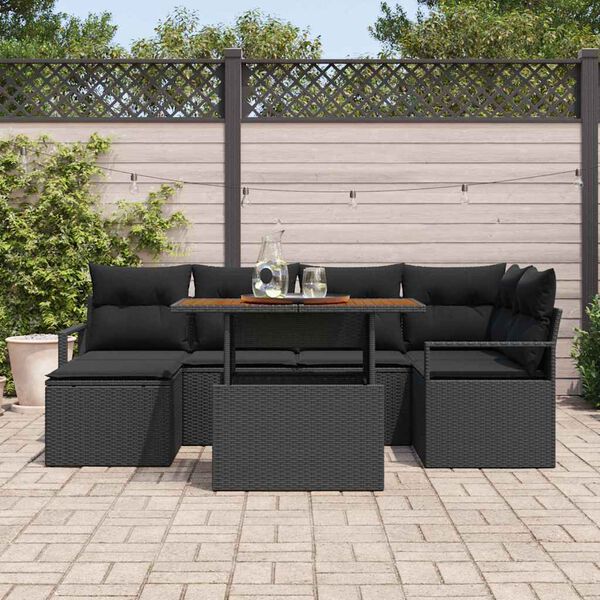 vidaXL Tuin Eetset met kussen 7 pcs Zwart en Bruin