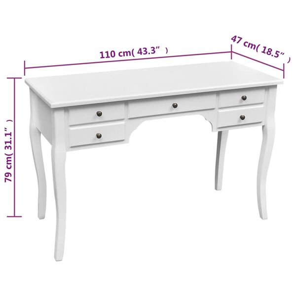 vidaXL Bureau met gebogen poten en 5 lades Franse stijl