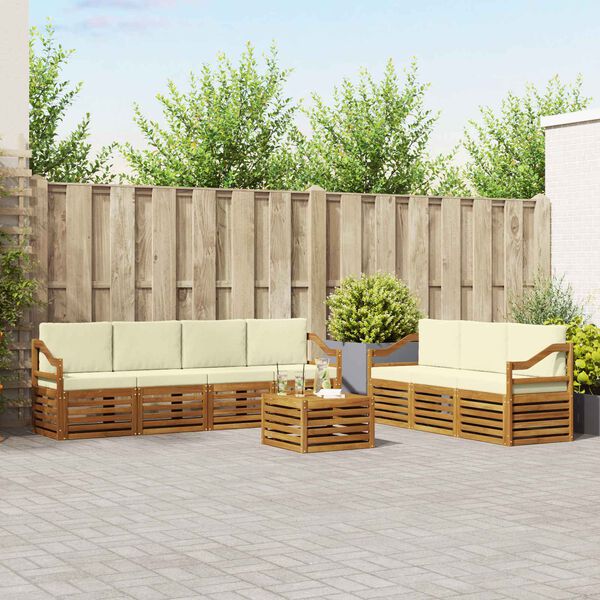 vidaXL Sofa-Sets 8 pcs Natuurlijk en Cr&egrave;me Massief Acaciahout