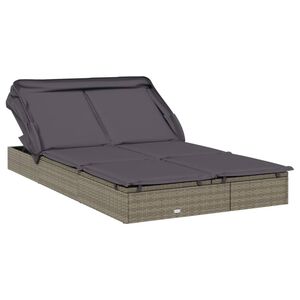 vidaXL Ligbed 2-persoons met dak 213x118x97 cm poly rattan grijs