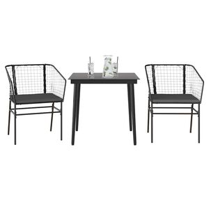 vidaXL 3-delige Tuinset met kussens poly rattan glas zwart