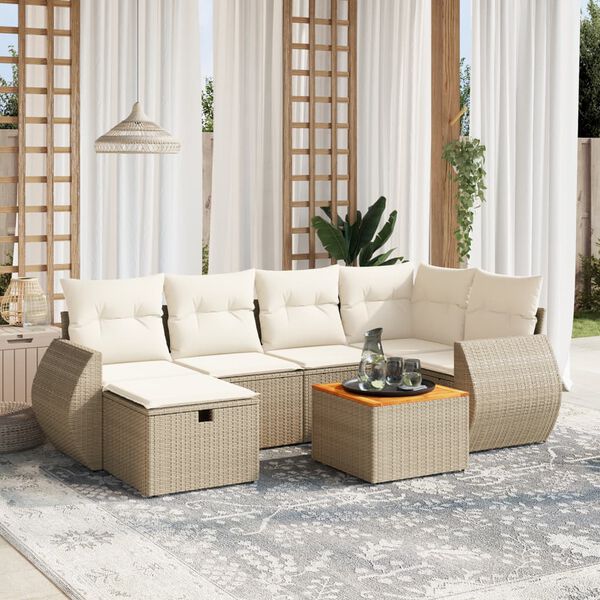 vidaXL 7-delige Loungeset met kussens poly rattan beige