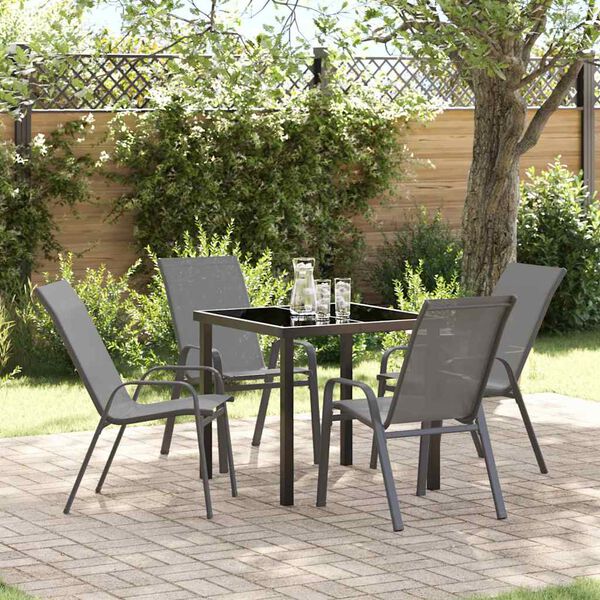 vidaXL Tuin eettafelset 5 pcs Grijs en zwart Poedercoating staal