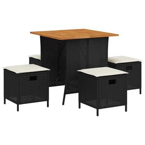 vidaXL 5-delige Tuinset met kussens poly rattan zwart