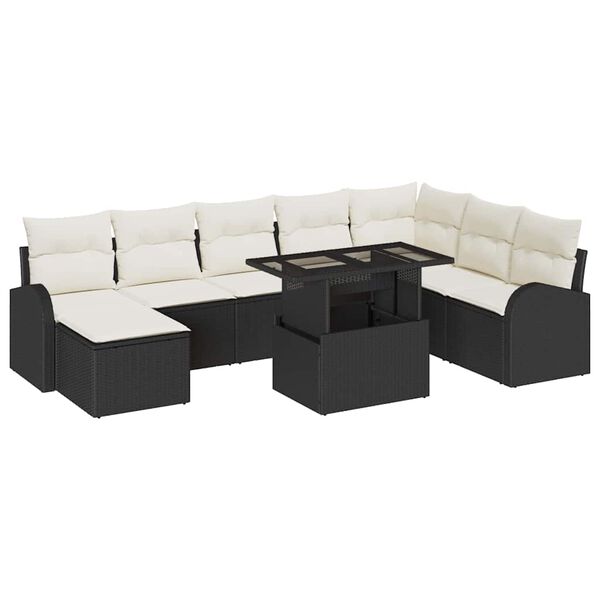 vidaXL Tuin Sofa Set met kussen 9 pcs Zwart en cr&egrave;me