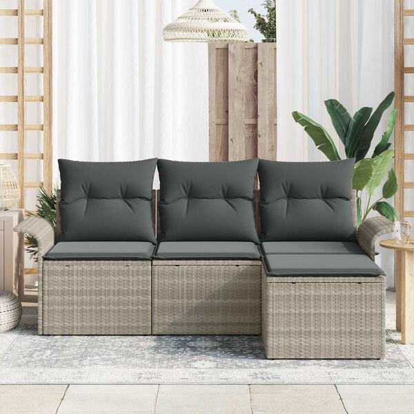 vidaXL Tuin Sofa Set met kussen met opslag 4 pcs Lichtgrijs Poly riet