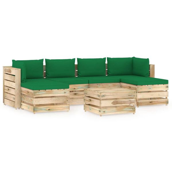 vidaXL 7-delige Loungeset met kussens groen ge&iuml;mpregneerd hout