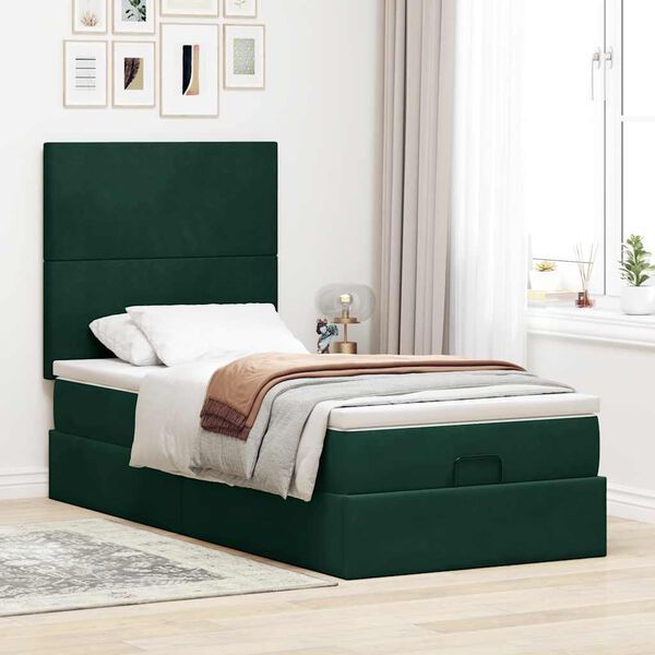 vidaXL Ottoman bed met matrassen en LED's 80x200cm fluweel donkergroen
