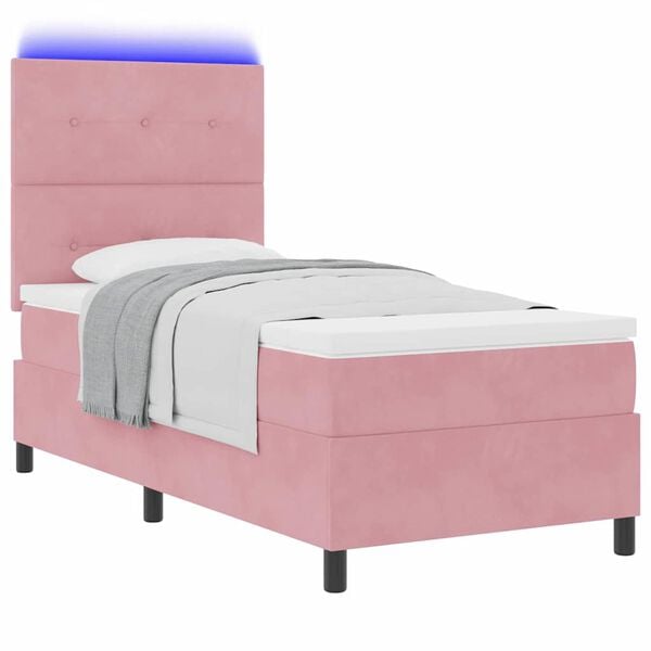 vidaXL LED Box Spring Bed met matras Roze 80 x 200 cm Stof