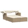 vidaXL Ligbed 2-persoons met luifel en kussens poly rattan beige