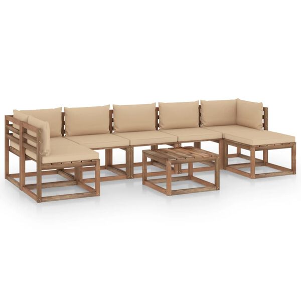 vidaXL 8-delige Loungeset met beige kussens
