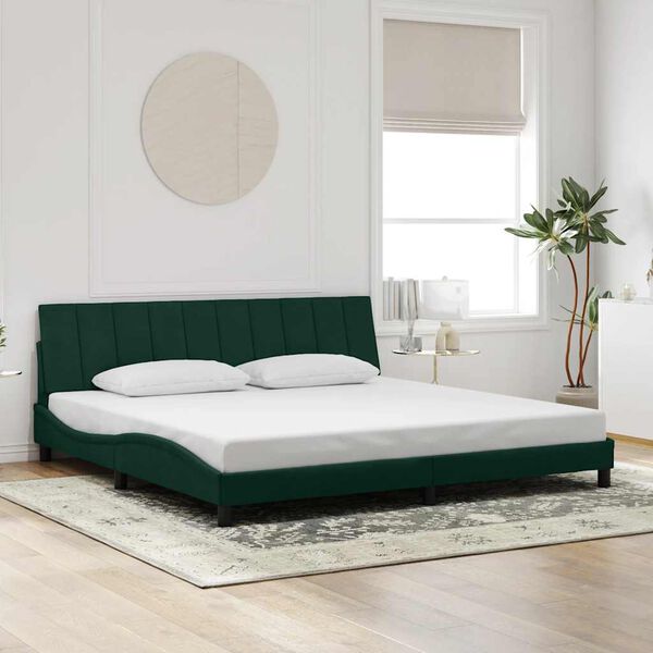 vidaXL Bedframe met LED zonder matras "Hanko" fluweel donkergroen 200x200 cm