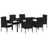 vidaXL Tuin eettafelset met kussen 7 pcs Zwart poly rattan