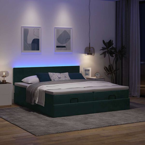 vidaXL Ottoman bed met matrassen en LED's 180x200cm fluweel