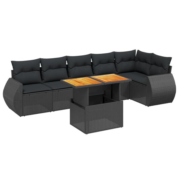 vidaXL 7-delige Loungeset met kussens poly rattan zwart