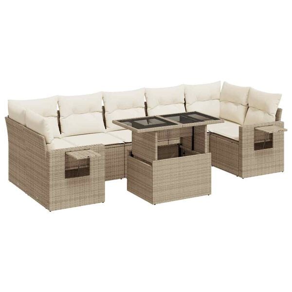 vidaXL 8-delige Loungeset met kussens poly rattan beige
