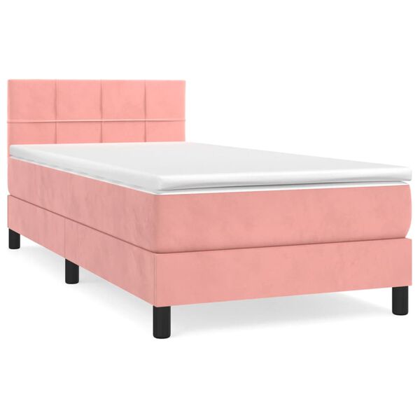 vidaXL Boxspring met matras fluweel roze 80x200 cm