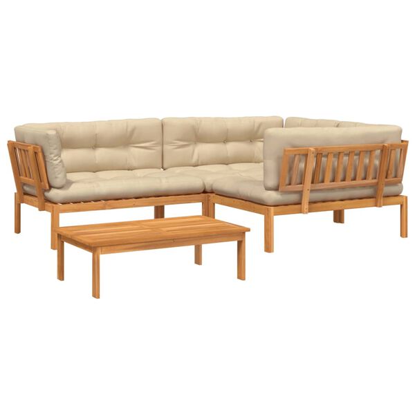 vidaXL 4-delige Loungeset pallet met kussens massief acaciahout