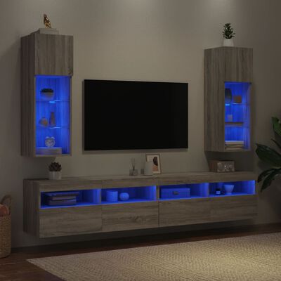 vidaXL Tv-meubels met LED-verlichting 2 st 30,5x30x90 cm grijs sonoma