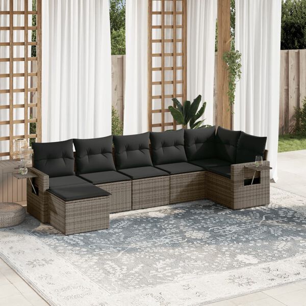 vidaXL 7-delige Loungeset met kussens poly rattan grijs