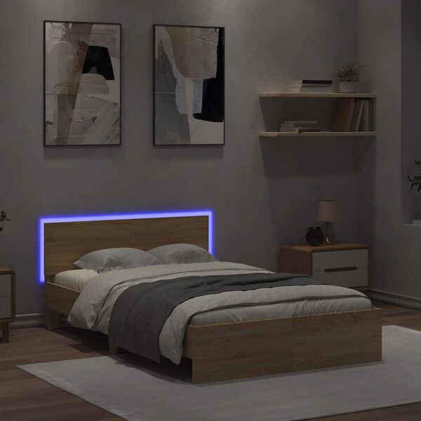 vidaXL Bedframe met hoofdeinde en LED sonoma eikenkleurig 140x200 cm