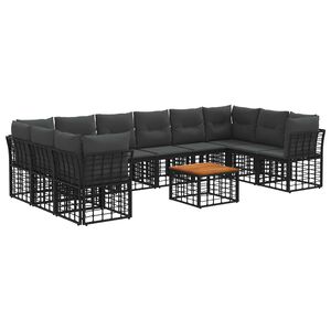 vidaXL Buiten bankenset 11 pcs Zwart en Donkergrijs Polyester