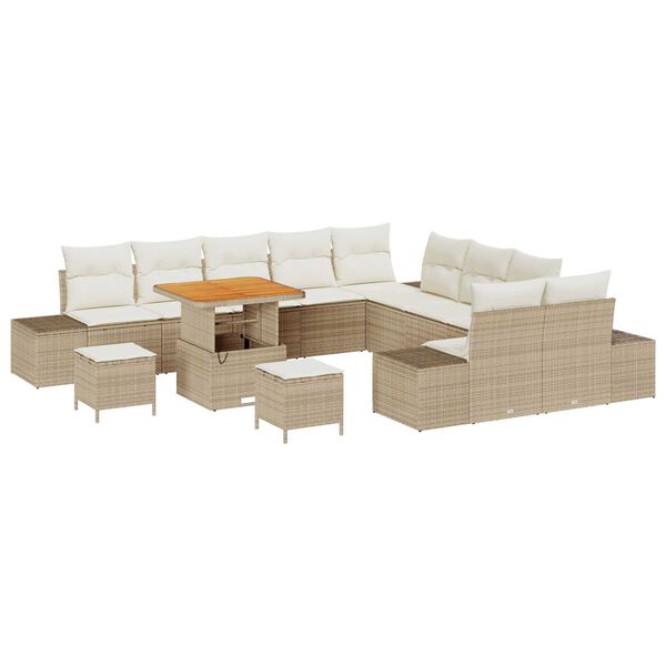 vidaXL Tuinbankenset met kussen 13 pcs Beige poly rattan