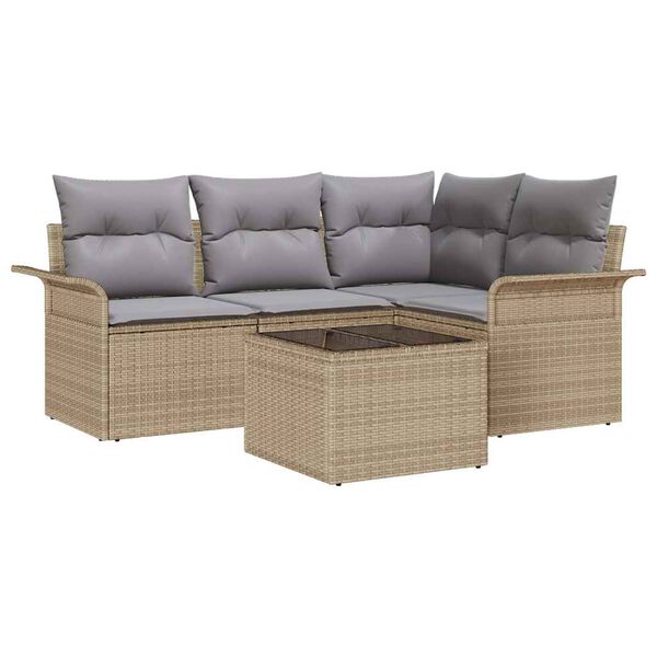 vidaXL Tuin Sofa Set met opslag 5 pcs Beige poly rattan
