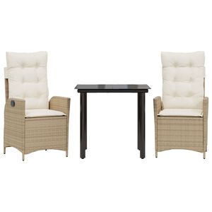 vidaXL 3-delige Tuinset met kussens poly rattan beige