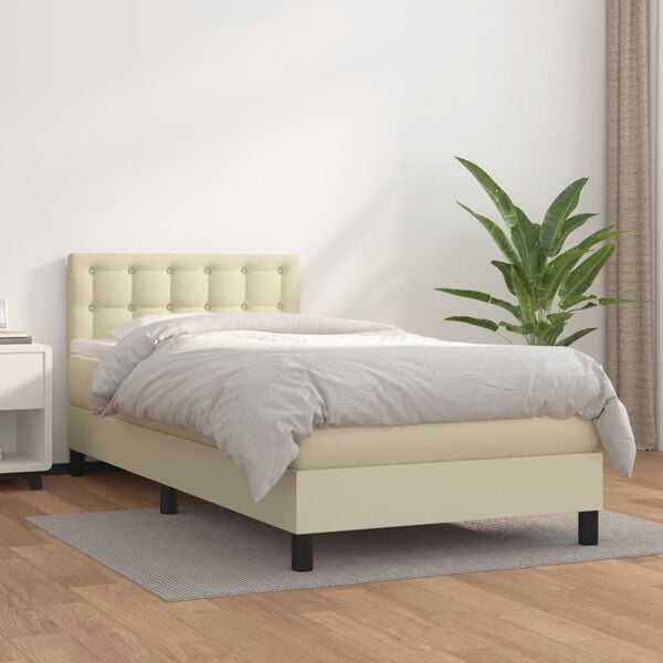 vidaXL Boxspring met matras kunstleer cr&egrave;mekleurig 90x200 cm