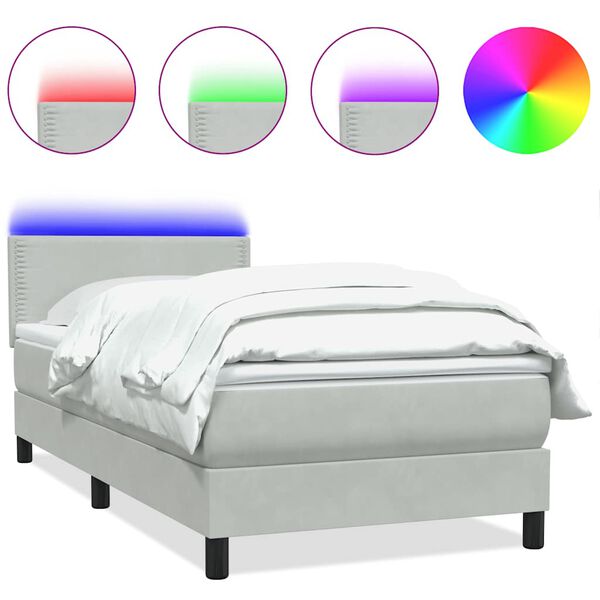 vidaXL Boxspring met matras en LED fluweel lichtgrijs 90x220 cm